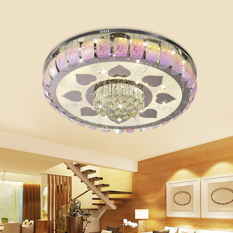 Contemporary Chrome Round Led Ceiling Light With Patterned Glass Flush Mount 19.5’/23.5’ Wide
