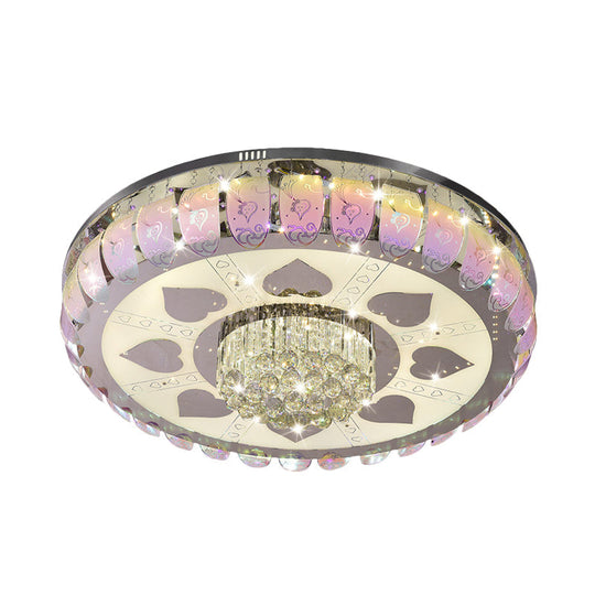 Contemporary Chrome Round Led Ceiling Light With Patterned Glass Flush Mount 19.5/23.5 Wide