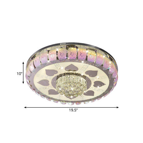 Contemporary Chrome Round Led Ceiling Light With Patterned Glass Flush Mount 19.5/23.5 Wide