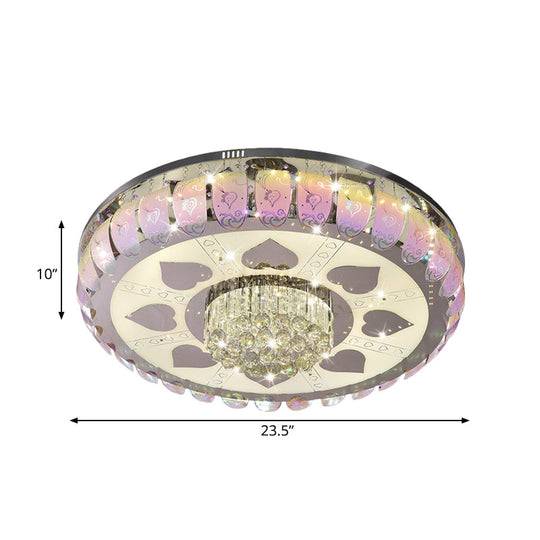 Contemporary Chrome Round Led Ceiling Light With Patterned Glass Flush Mount 19.5’/23.5’ Wide