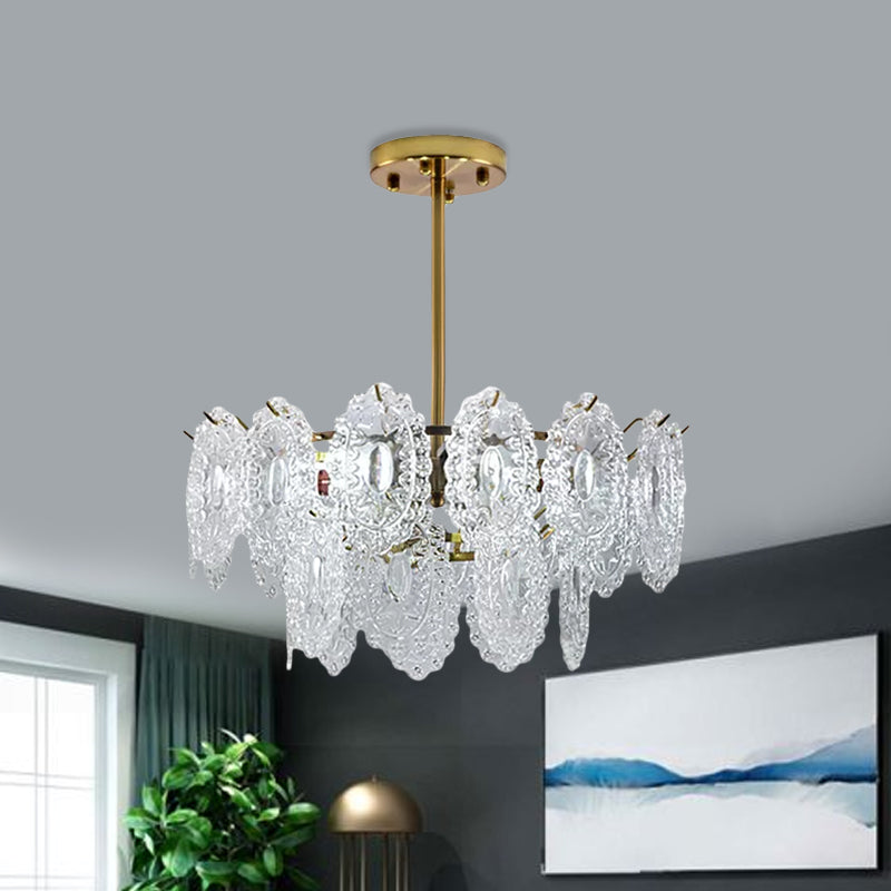 Modern Gold Glass Chandelier: Layered Scalloped Design 4/6 Clear Bulbs Hanging Bedroom Light Fixture