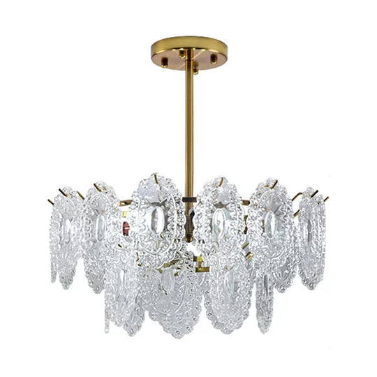 Modern Gold Glass Chandelier: Layered Scalloped Design 4/6 Clear Bulbs Hanging Bedroom Light Fixture