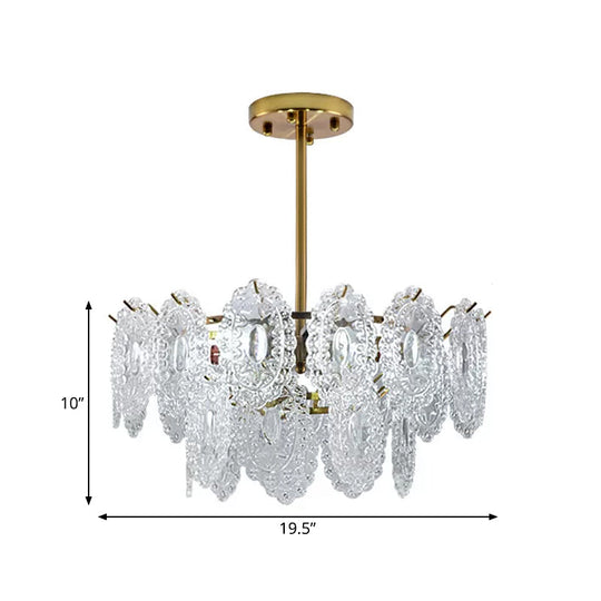 Modern Gold Glass Chandelier: Layered Scalloped Design 4/6 Clear Bulbs Hanging Bedroom Light Fixture