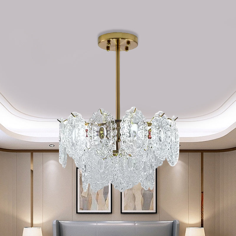 Modern Gold Glass Chandelier: Layered Scalloped Design 4/6 Clear Bulbs Hanging Bedroom Light Fixture