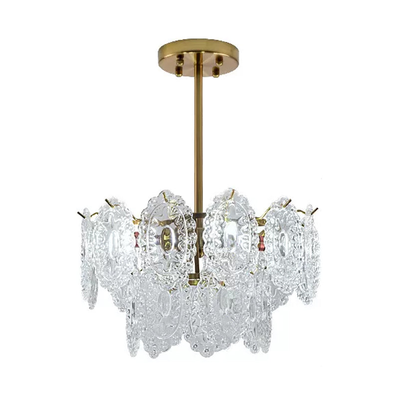Modern Gold Glass Chandelier: Layered Scalloped Design 4/6 Clear Bulbs Hanging Bedroom Light Fixture