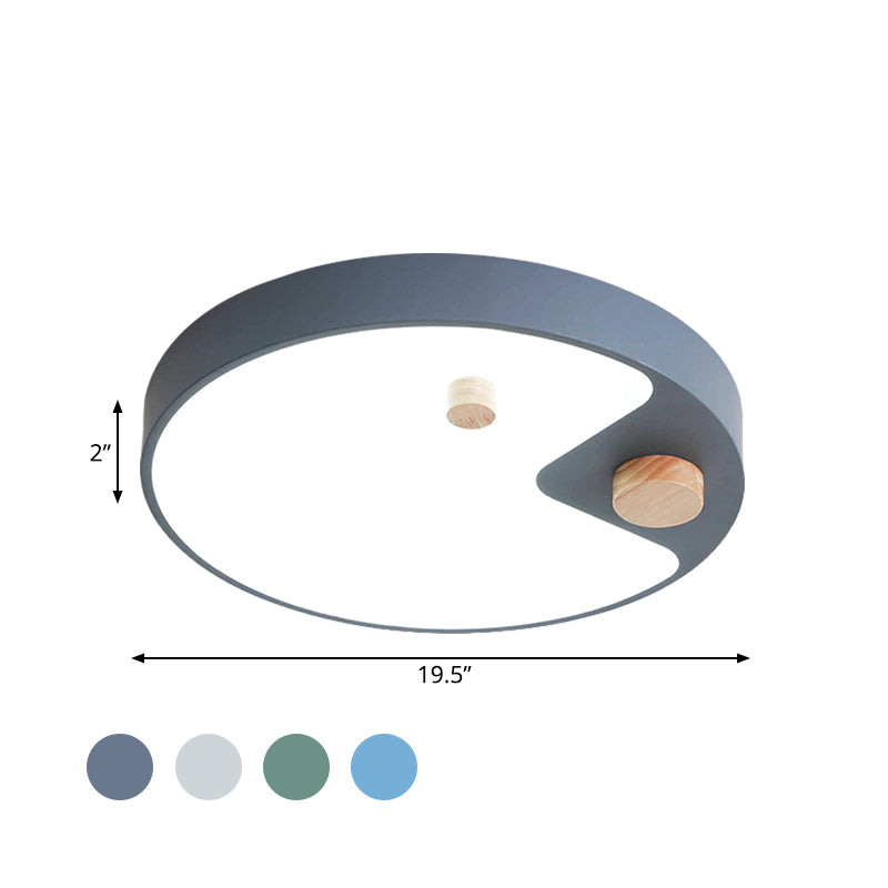 Kids Acrylic Ring Flush Mount Led Ceiling Light With Wood Decor - White/Grey/Blue Bedroom Lighting