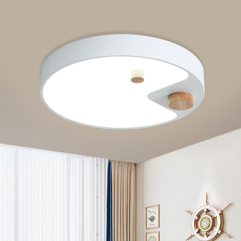 Kids Acrylic Ring Flush Mount Led Ceiling Light With Wood Decor - White/Grey/Blue Bedroom Lighting