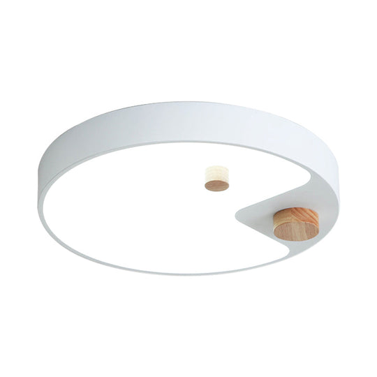 Kids Acrylic Ring Flush Mount Led Ceiling Light With Wood Decor - White/Grey/Blue Bedroom Lighting