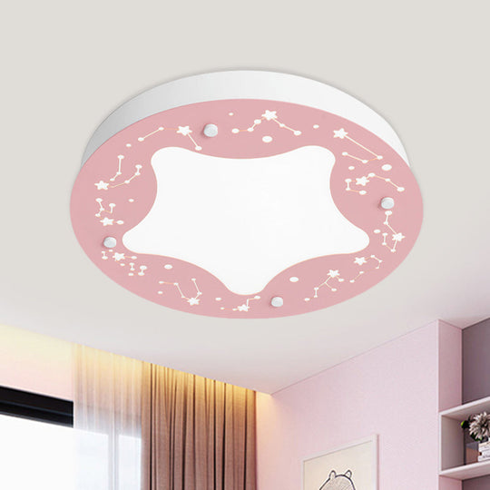 Cartoon Led Acrylic Flush Mount Light - Green/Pink Circular With Star Pattern