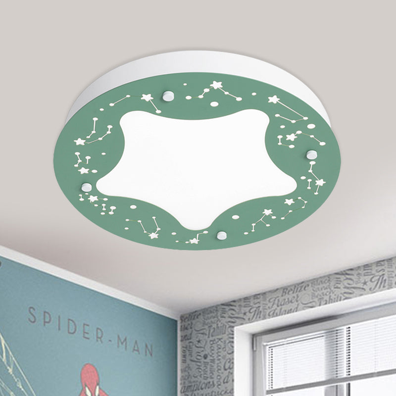 Cartoon Led Acrylic Flush Mount Light - Green/Pink Circular With Star Pattern