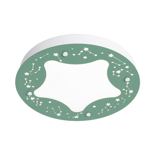 Cartoon Led Acrylic Flush Mount Light - Green/Pink Circular With Star Pattern