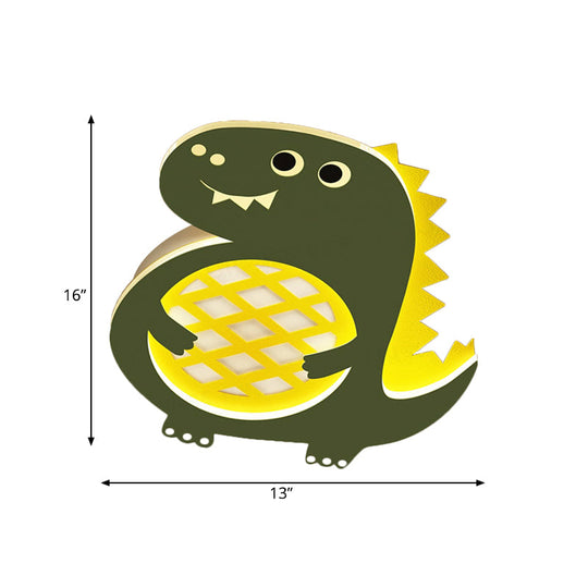 Dinosaur Led Flush Mount Light In Green - Ideal For Nurseries