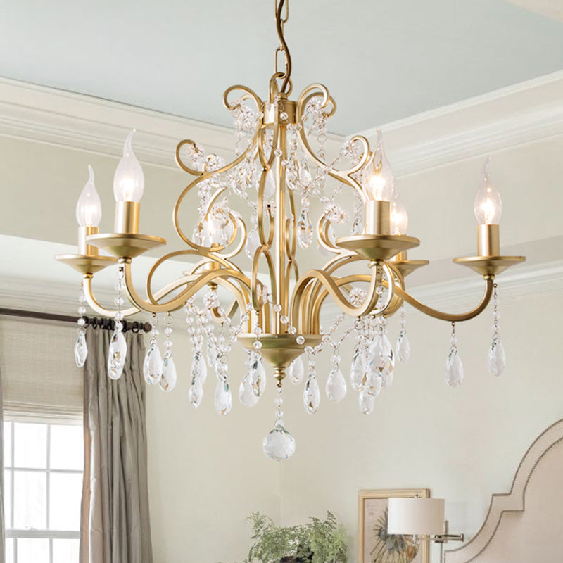 Champagne Crystal Hanging Light: Traditional Restaurant Chandelier With Swirl Element - 3/6 Bulbs 6