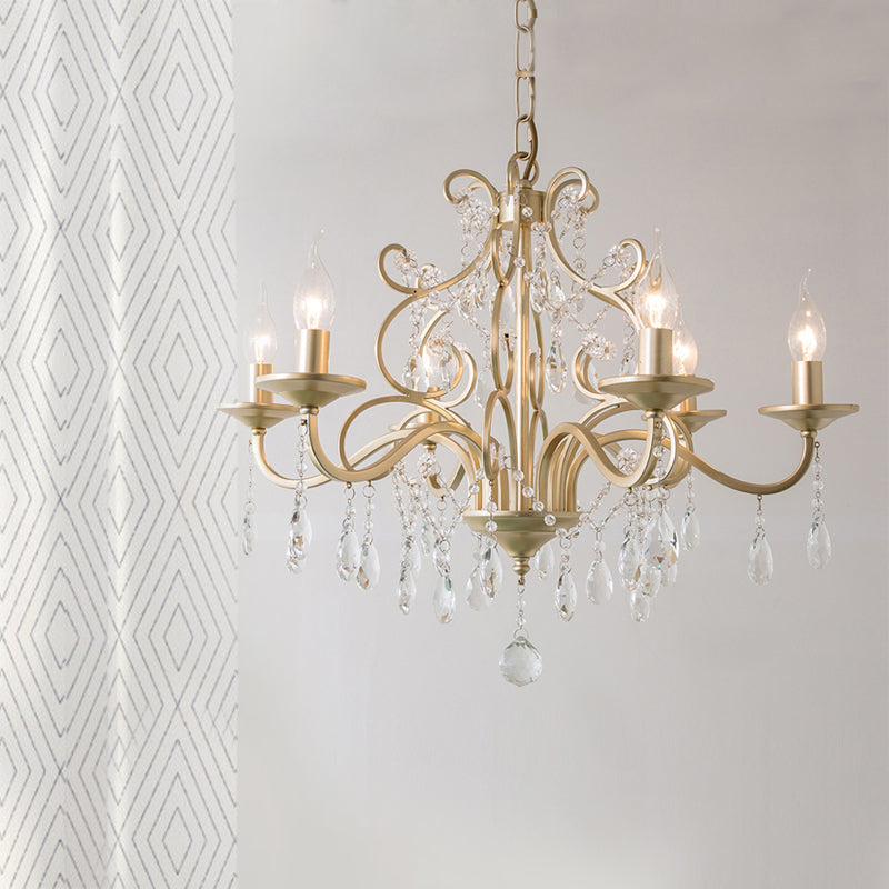 Champagne Crystal Hanging Light: Traditional Restaurant Chandelier With Swirl Element - 3/6 Bulbs