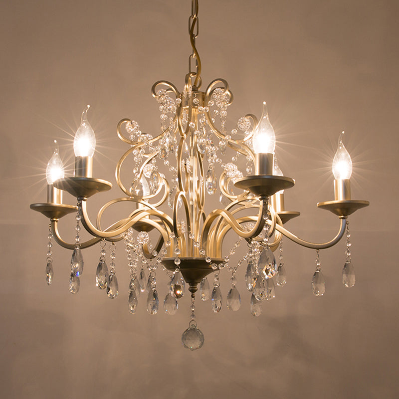 Champagne Crystal Hanging Light: Traditional Restaurant Chandelier With Swirl Element - 3/6 Bulbs