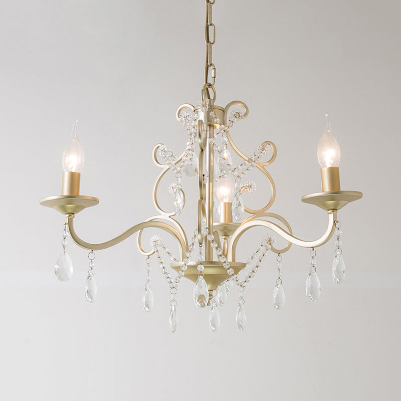 Champagne Crystal Hanging Light: Traditional Restaurant Chandelier With Swirl Element - 3/6 Bulbs