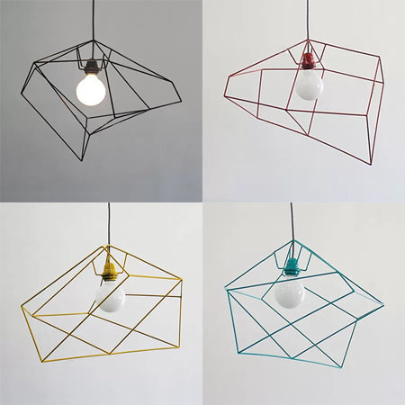 1-Light Metal Suspension Pendant With Abstract Red/Yellow/Black Shade - Sleek And Simple Ceiling