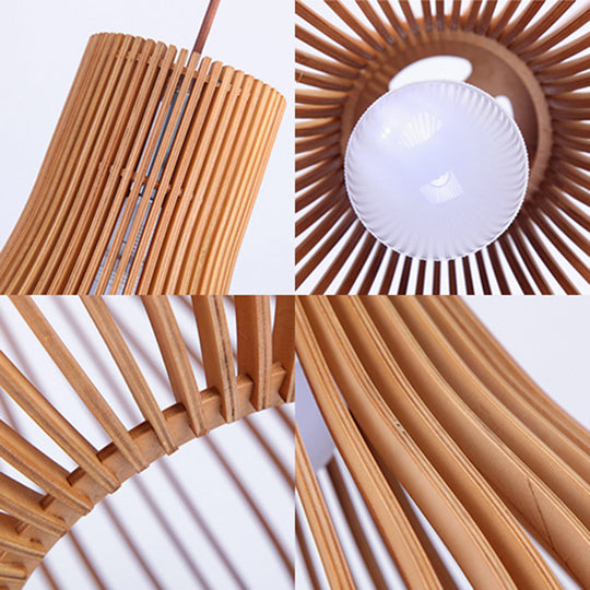 Modern Wood Pendant Light - Adjustable Teardrop Shape Ceiling Fixture