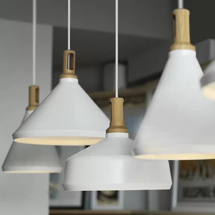 9.5/14 Wide White Pendant Lighting With Cone/Barn Metal Shade - Nordic Hanging Light For Dining Room