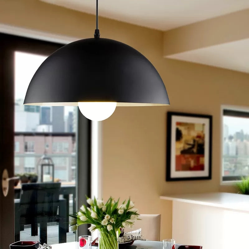 Nordic Aluminum Dome Hanging Light With 1 For Dining Room - Black/White/Red 12’/14’/16’ Wide