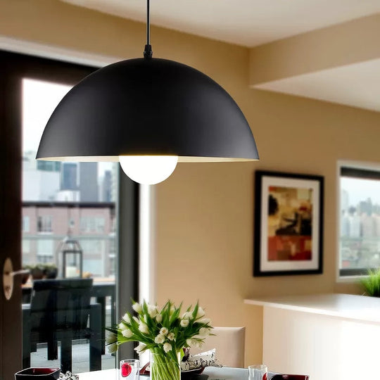 Nordic Aluminum Dome Hanging Light With 1 For Dining Room - Black/White/Red 12’/14’/16’ Wide