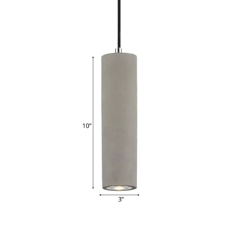 Nordic Style Cement Tube Pendant Lighting - 10/19.5 1 Light Grey Hanging Ceiling In Warm/White