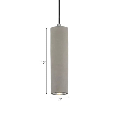 Nordic Style Cement Tube Pendant Lighting - 10/19.5 1 Light Grey Hanging Ceiling In Warm/White