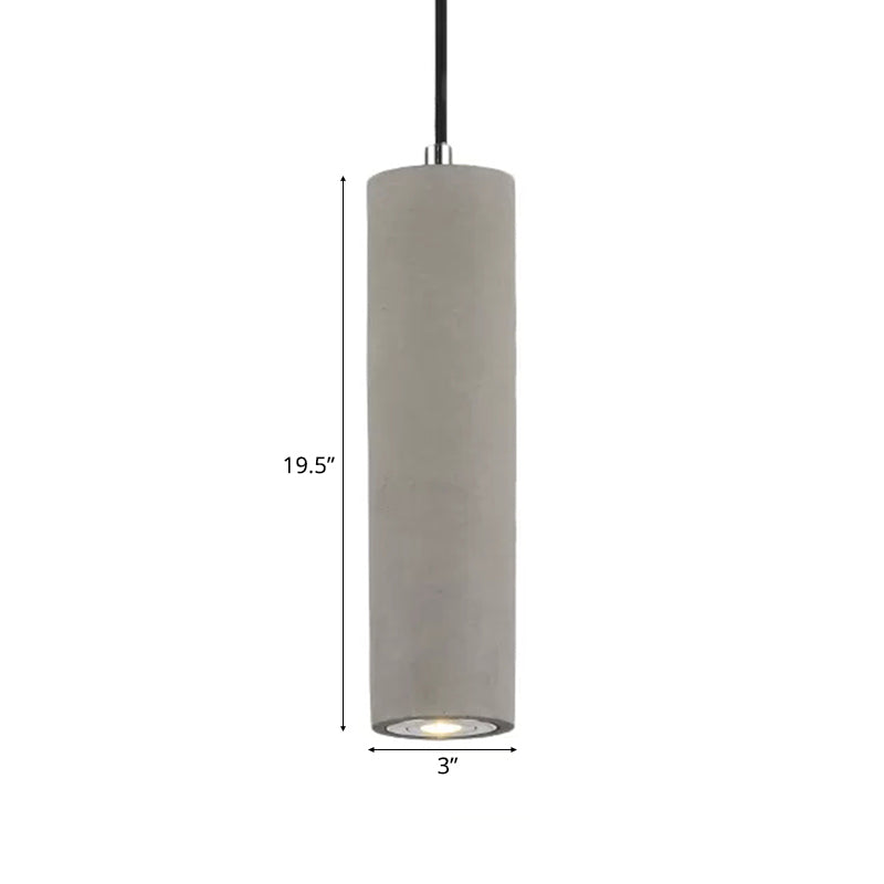 Nordic Style Cement Tube Pendant Lighting - 10/19.5 1 Light Grey Hanging Ceiling In Warm/White