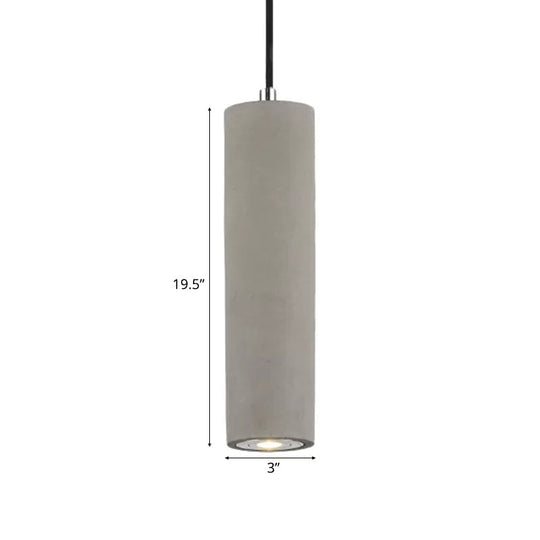 Nordic Style Cement Tube Pendant Lighting - 10/19.5 1 Light Grey Hanging Ceiling In Warm/White