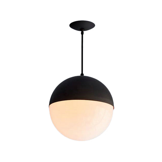 Modernist Black/Gold Sphere Pendant Lamp - 1 Light Opal Glass Ceiling Fixture For Kitchen