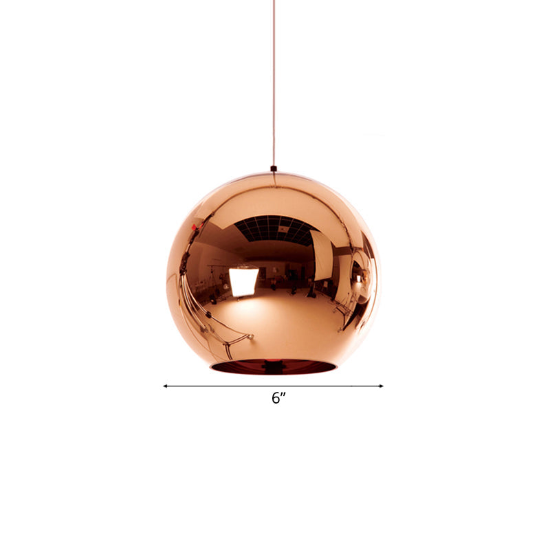 Contemporary Glass Mirror Ball Pendant Lighting - 1 Light Chrome/Gold/Rose Gold 6’/8’/10’W