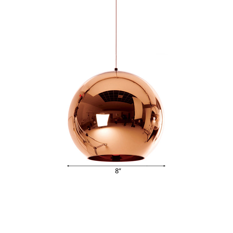 Contemporary Glass Mirror Ball Pendant Lighting - 1 Light Chrome/Gold/Rose Gold 6’/8’/10’W
