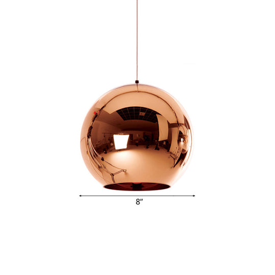 Contemporary Glass Mirror Ball Pendant Lighting - 1 Light Chrome/Gold/Rose Gold 6’/8’/10’W