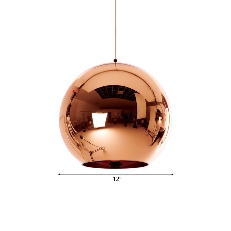 Contemporary Glass Mirror Ball Pendant Lighting - 1 Light Chrome/Gold/Rose Gold 6’/8’/10’W