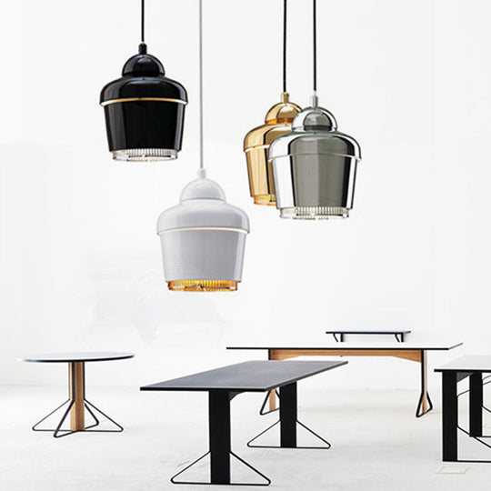 Modern Black And White Jar Pendant Light With Chrome Accents