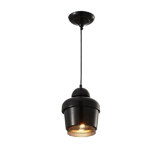 Modern Black And White Jar Pendant Light With Chrome Accents