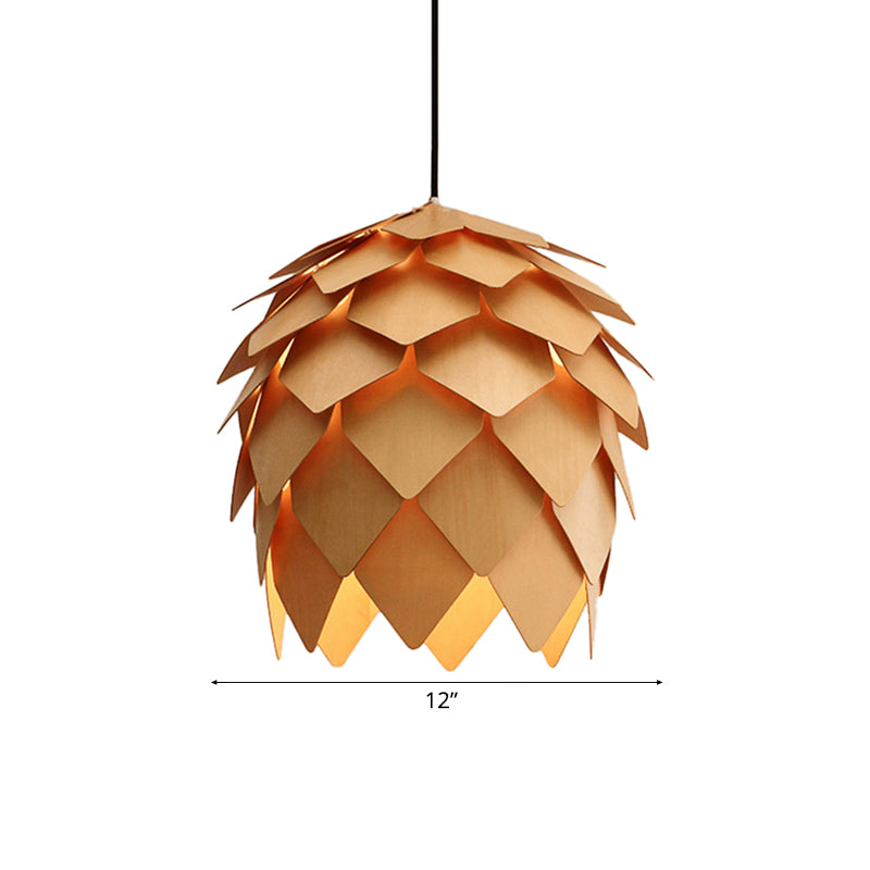 Pinecone Pendant Lighting - Lodge Style Wood Ceiling Fixture In Beige