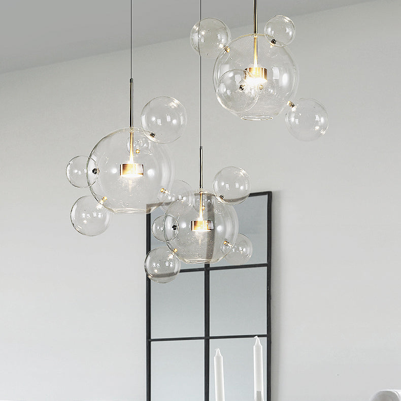 Gold Bubble Glass Pendant Light With Led Bulbs - Modernist Ceiling Lamp (1/4/6 Lights)