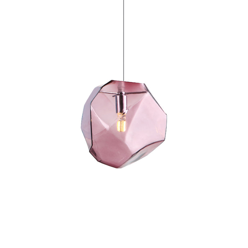 Contemporary 1-Light Glass Pendant Lighting: Faceted Grey/Orange/Purple Led Hanging Lamp Fixture For