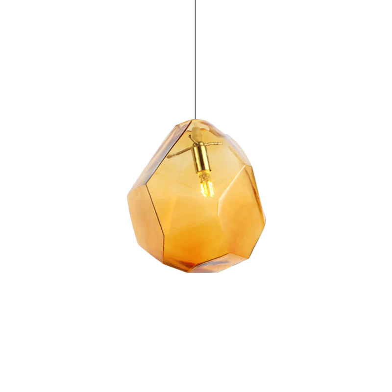 Contemporary Glass Pendant Light - Faceted Grey/Orange/Purple 1-Light Led Hanging Lamp For Dining