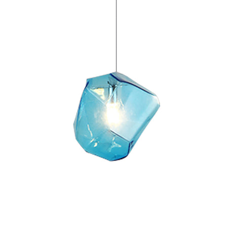 Contemporary 1-Light Glass Pendant Lighting: Faceted Grey/Orange/Purple Led Hanging Lamp Fixture For