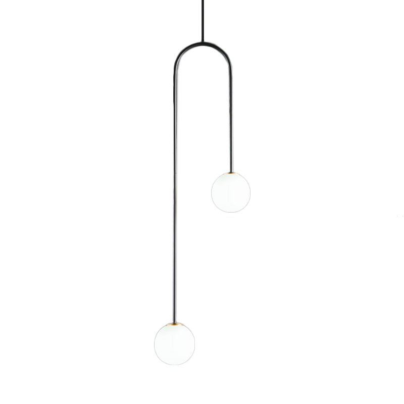 Black/Gold Ball Cluster Pendant Post-Modernist 2 Lights White Glass Led Ceiling Light Fixture With