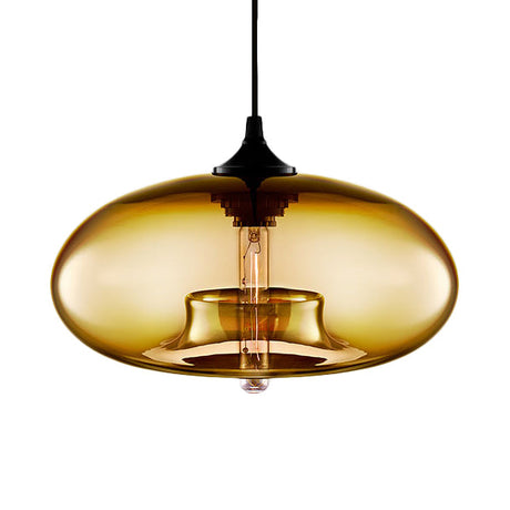 Contemporary 1-Light Oval Glass Hanging Lamp - Red/Brown/Blue Ceiling Light Amber
