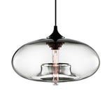 Contemporary 1-Light Oval Glass Hanging Lamp - Red/Brown/Blue Ceiling Light Clear