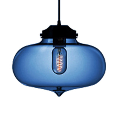Contemporary Teardrop Hanging Pendant Light - 1 Glass Red/Brown/Blue Ceiling Fixture Dark Blue