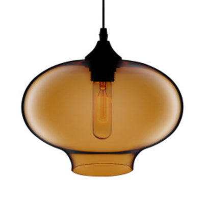 Simplicity Glass Oval Hanging Lamp - 1-Light Red/Brown/Blue Ceiling Light Brown