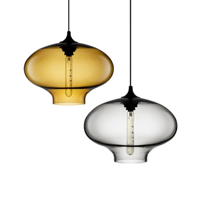 Simplicity Glass Oval Hanging Lamp: 1-Light Red/Brown/Blue Ceiling Light