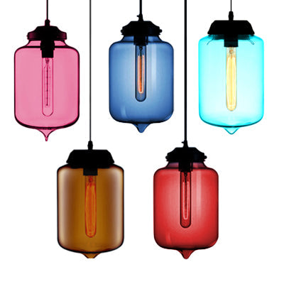 Teardrop Pendant Light - Modern Style Glass 1-Light Red/Brown/Blue Hanging Design