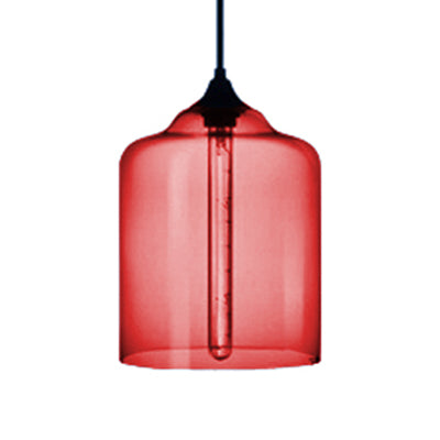 Contemporary Glass Jug Suspension Light - 1 Red/Brown/Blue Hanging Ceiling Lamp Red