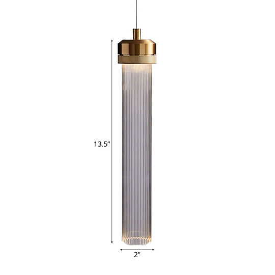 Stylish Gold Cylinder Pendant Light With Clear Glass Shade - Ideal For Restaurants And Bedrooms